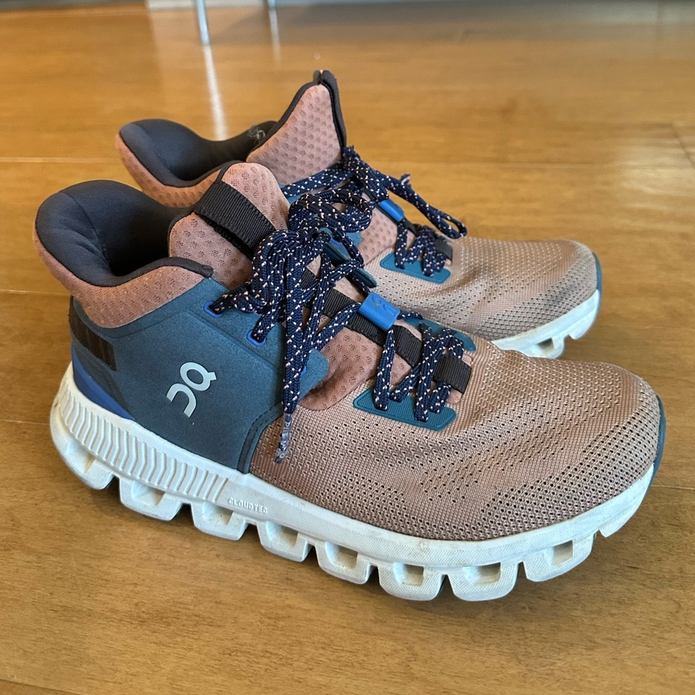 On Running Women's Tan and Blue Athletic Shoes